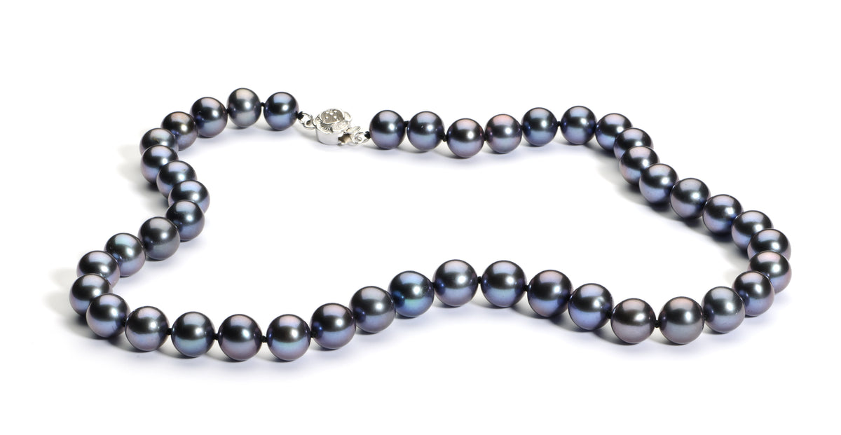 9 mm aaa certified black freshwater pearl necklace with silver or