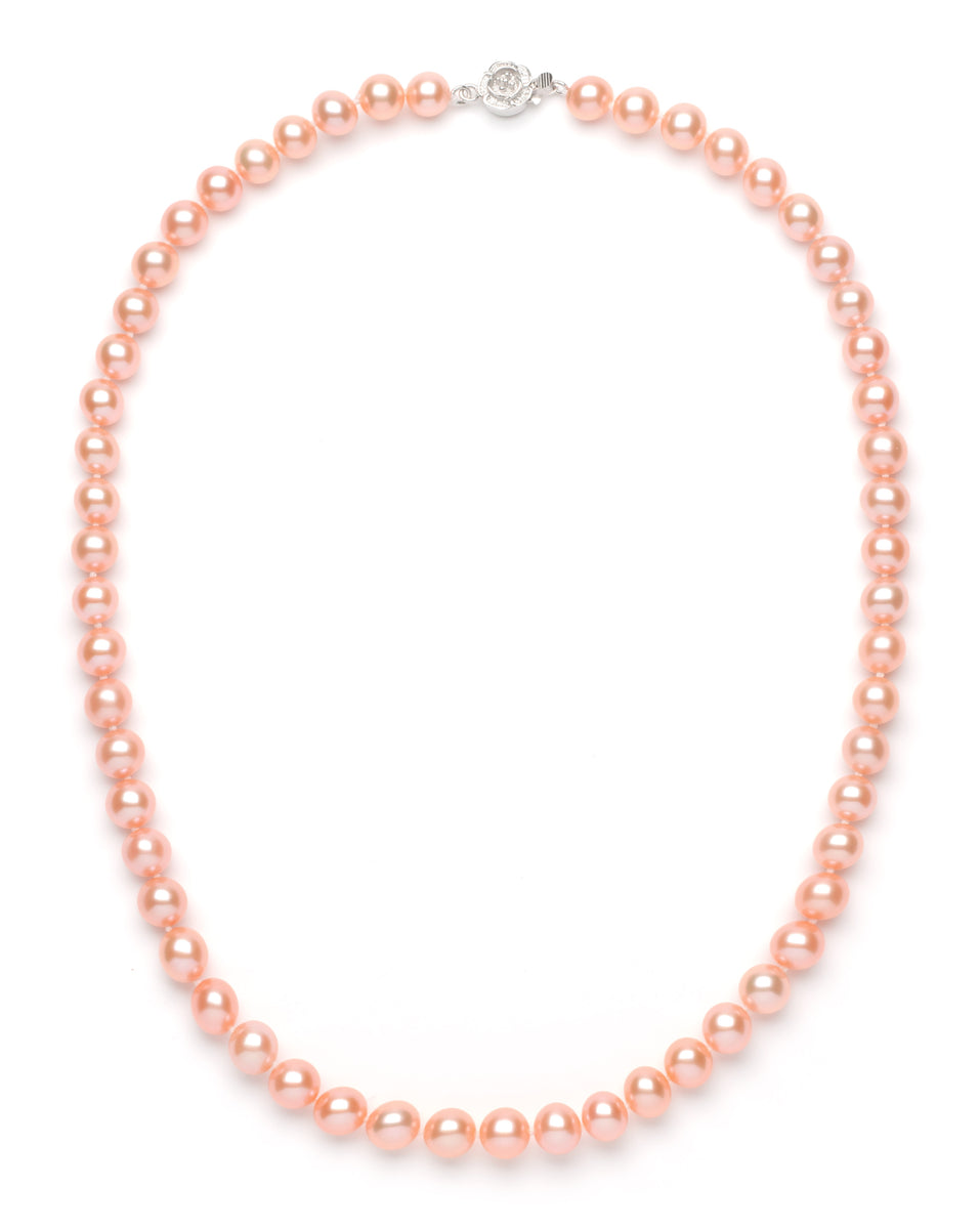 8-9 mm aaa certified pink freshwater pearl necklace with silver or